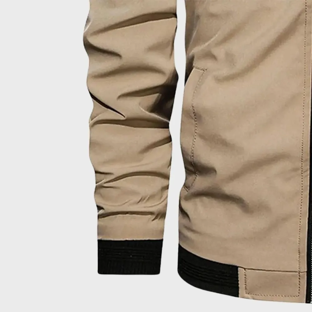 Mens Bomber Jacket - Lightweight Zip Front - Ribbed Collar - Slim Fit Casual Style