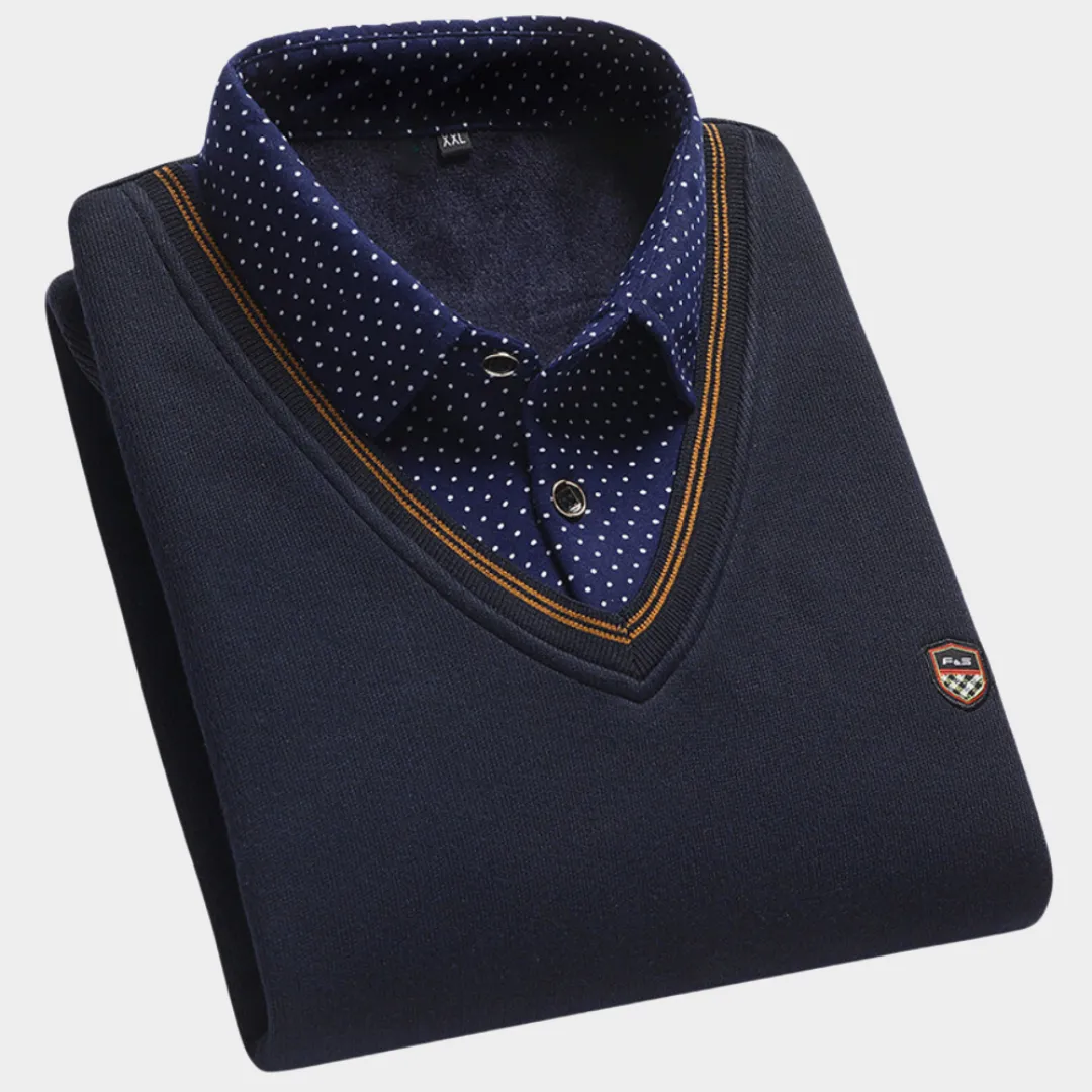 Men's Knitted Sweater - Two-Piece - Polo Collar - Warm Plush Lining - Multiple Colours
