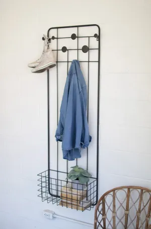 Metal Wall Coat Rack with Storage Basket