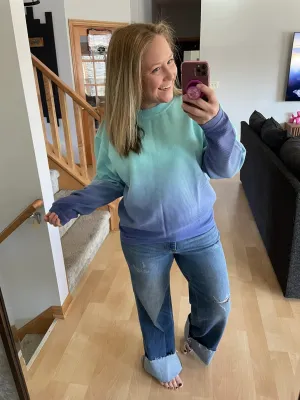 Ombre Cozy Cord Sweatshirt - Teal/Blue