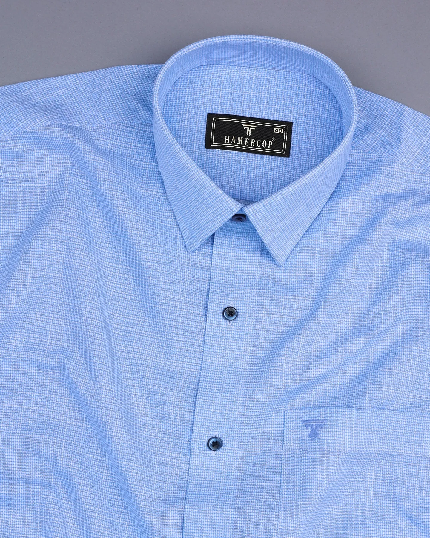 Opsin Blue Houndstooth Check Amsler Cotton Shirt
