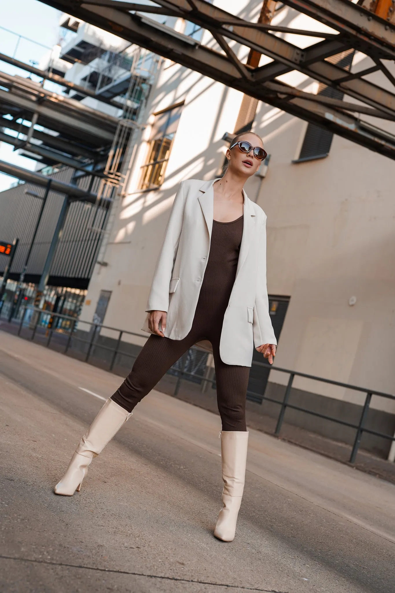 Oversized blazer beige met lange mouwen - Ariane