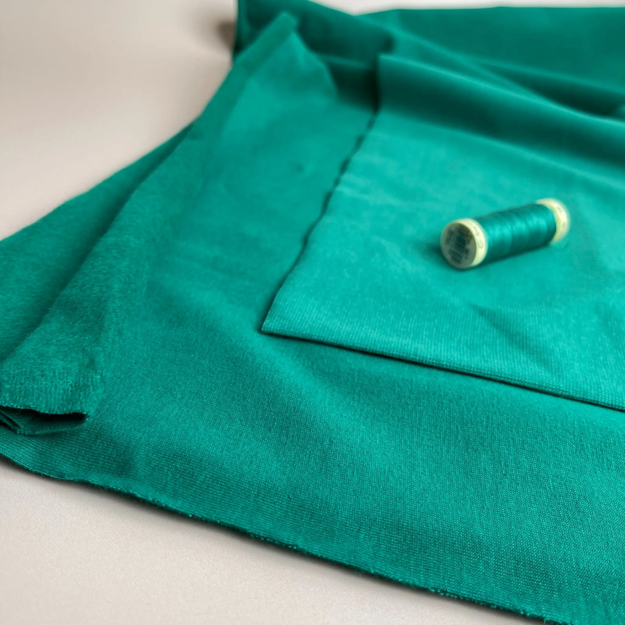 Peach Soft GOTS Organic Cotton Sweat-shirting in Emerald Green