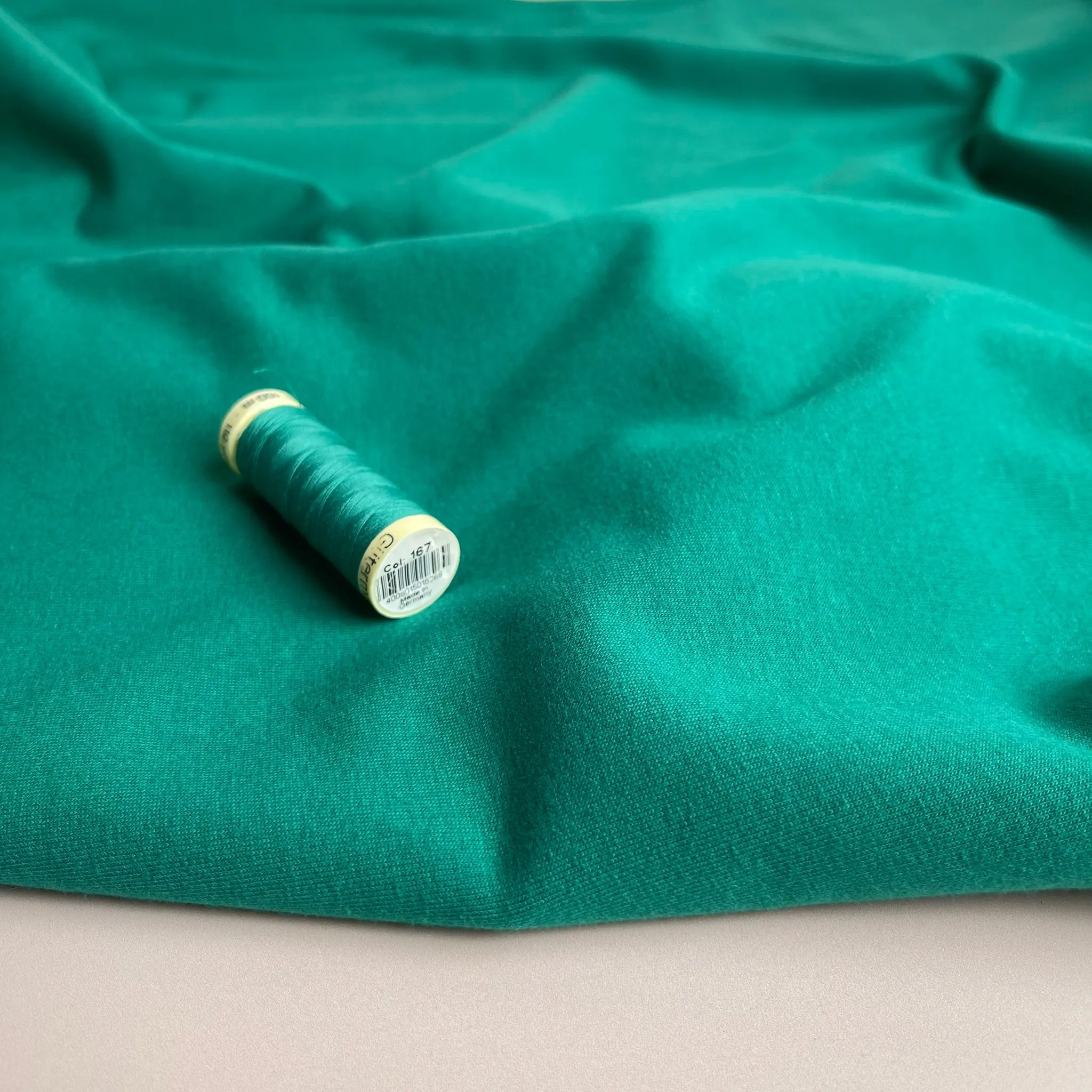 Peach Soft GOTS Organic Cotton Sweat-shirting in Emerald Green