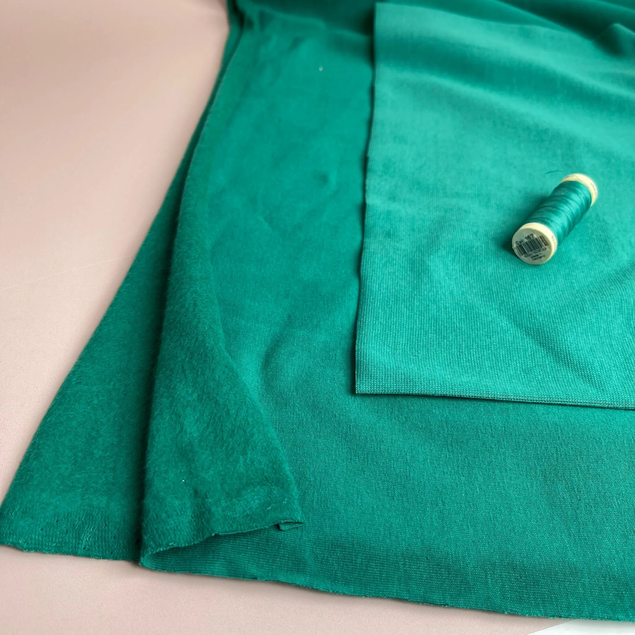 Peach Soft GOTS Organic Cotton Sweat-shirting in Emerald Green