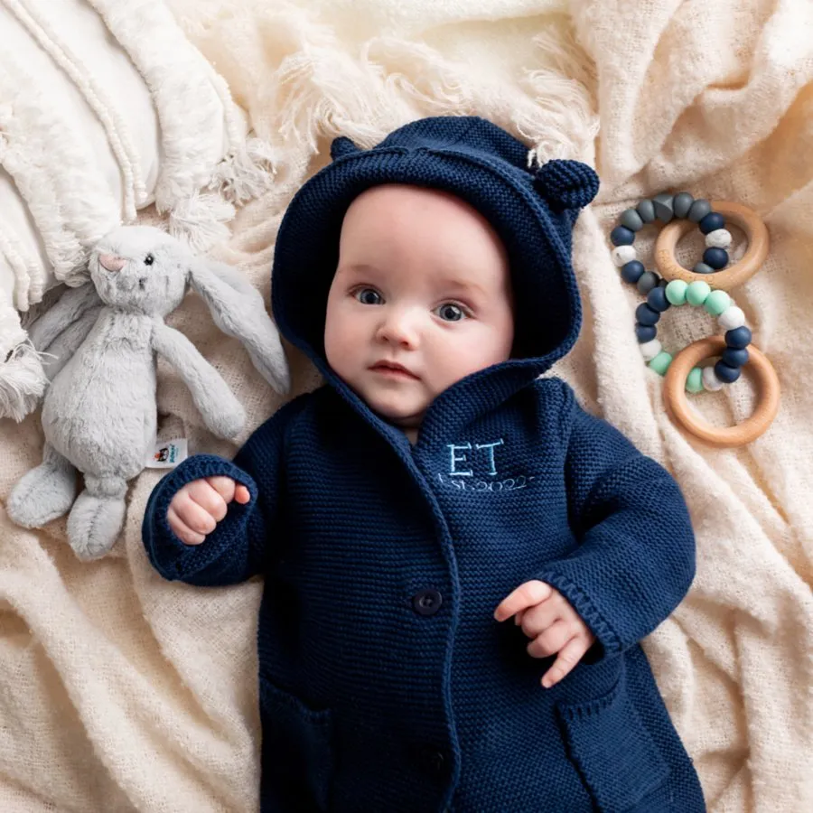 Personalised Cotton Knit Cardigan Navy