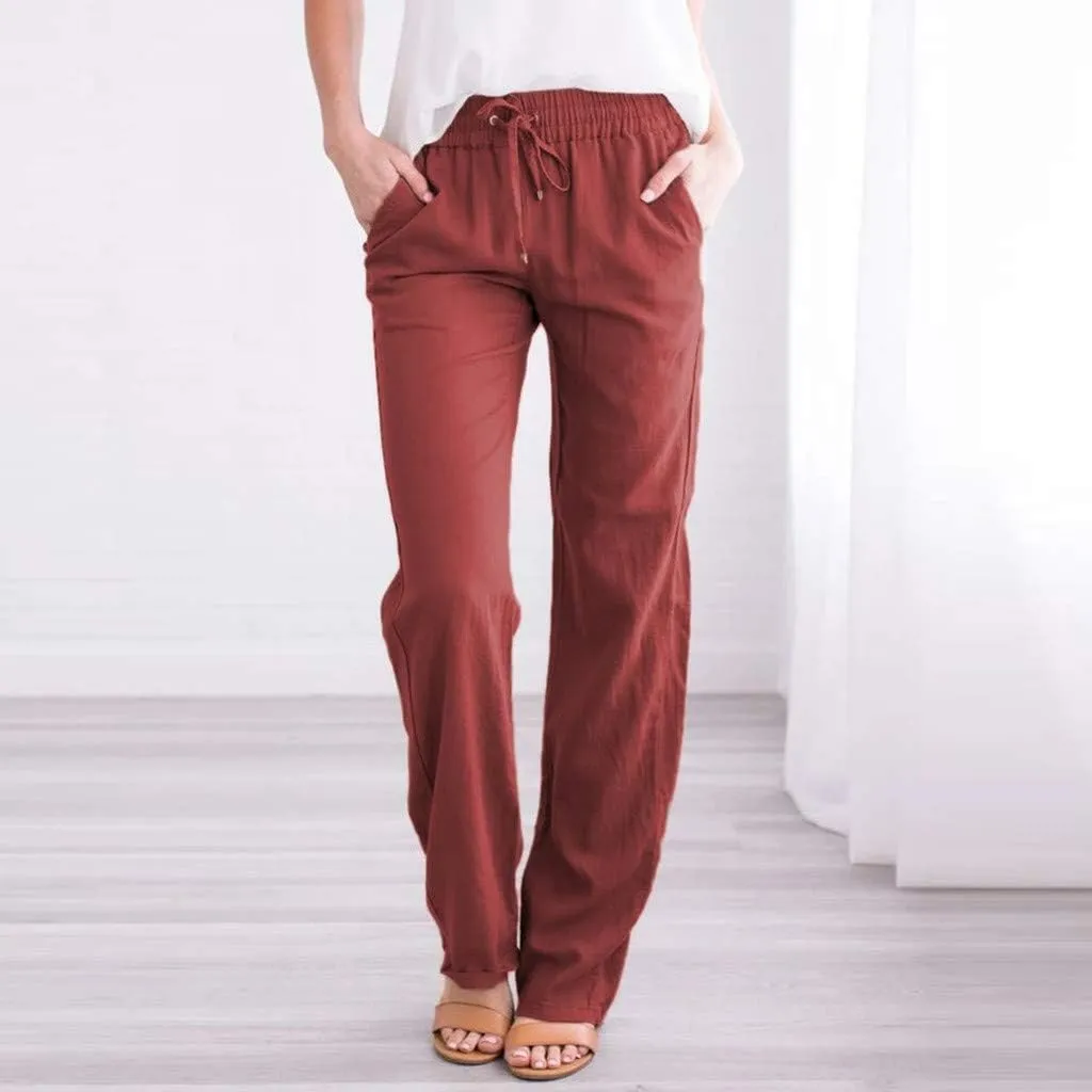 Plus Size Summer Pants Women Linen Drawstring Elastic Waisted Cotton Trousers Casual Trendy Beach Bottoms 2025