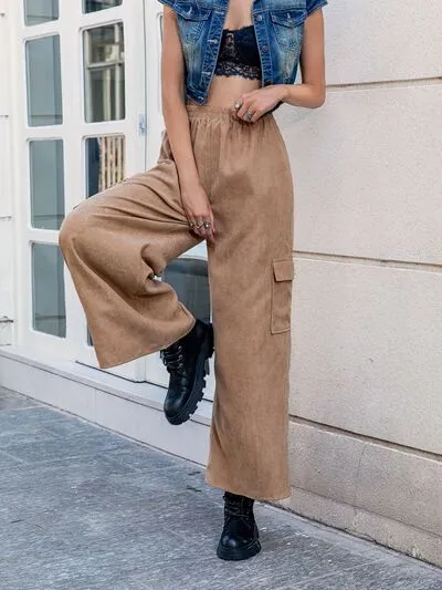 Pocketed Wide Leg Elastic Waist Beach Pants