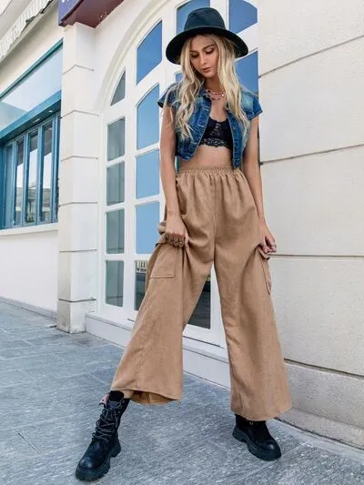Pocketed Wide Leg Elastic Waist Beach Pants