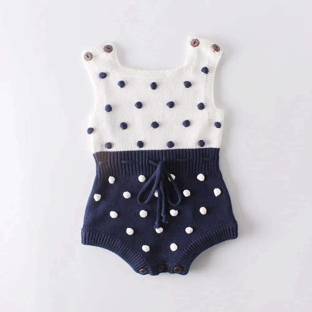 Polka Dot Popcorn Knit Romper - 3 Colors