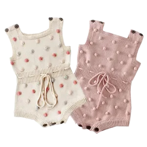 Polka Dot Popcorn Knit Romper - 3 Colors