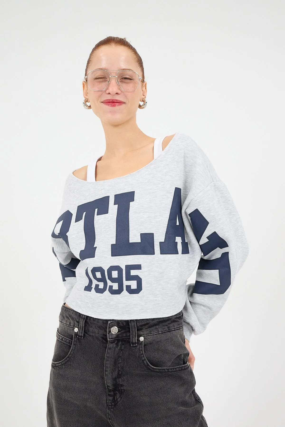 Portland Printed Fleece Crop Sweatshirt