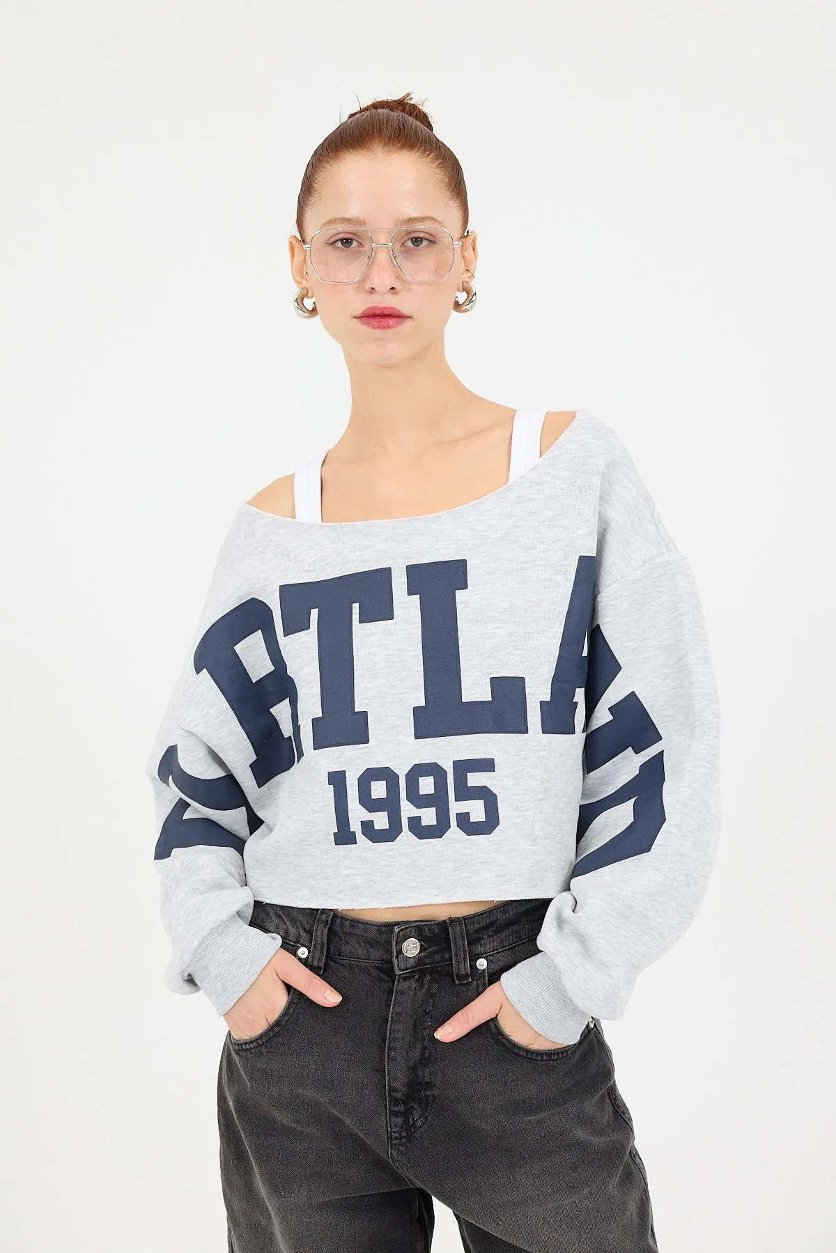 Portland Printed Fleece Crop Sweatshirt