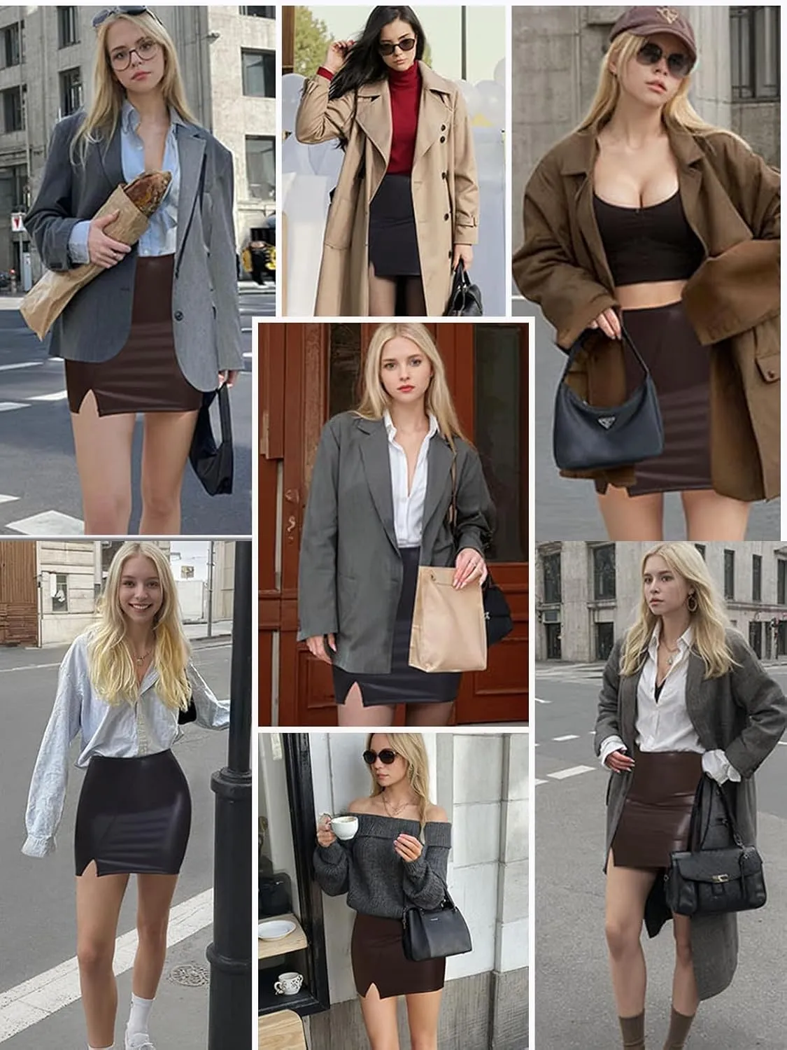 SHAPERIN Women's Faux Leather Skirts High Waisted Side Slit Bodycon Pencil Mini Skirts with Shorts