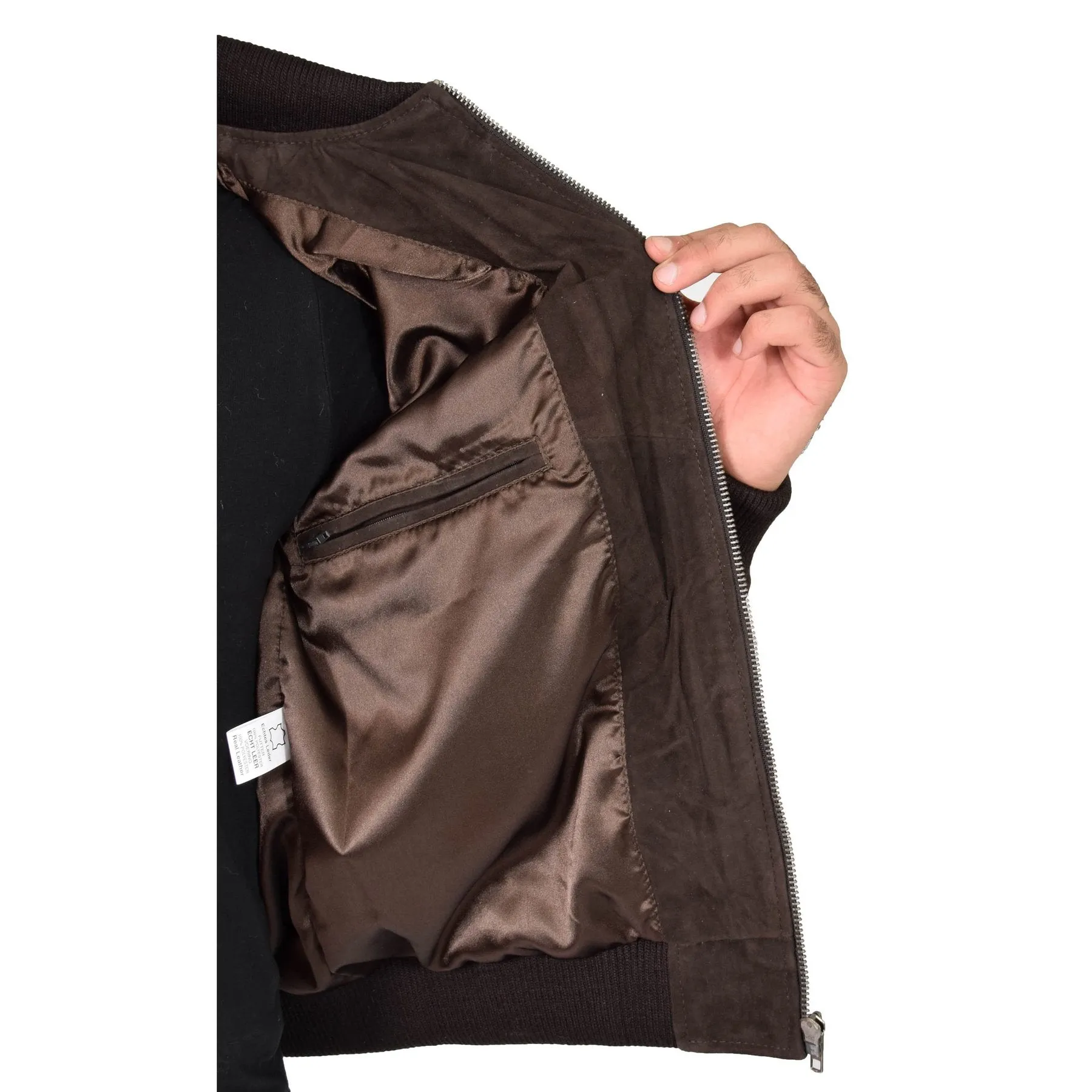 Spine Spark Brown Soft Suede Leather Varsity Style Jacket