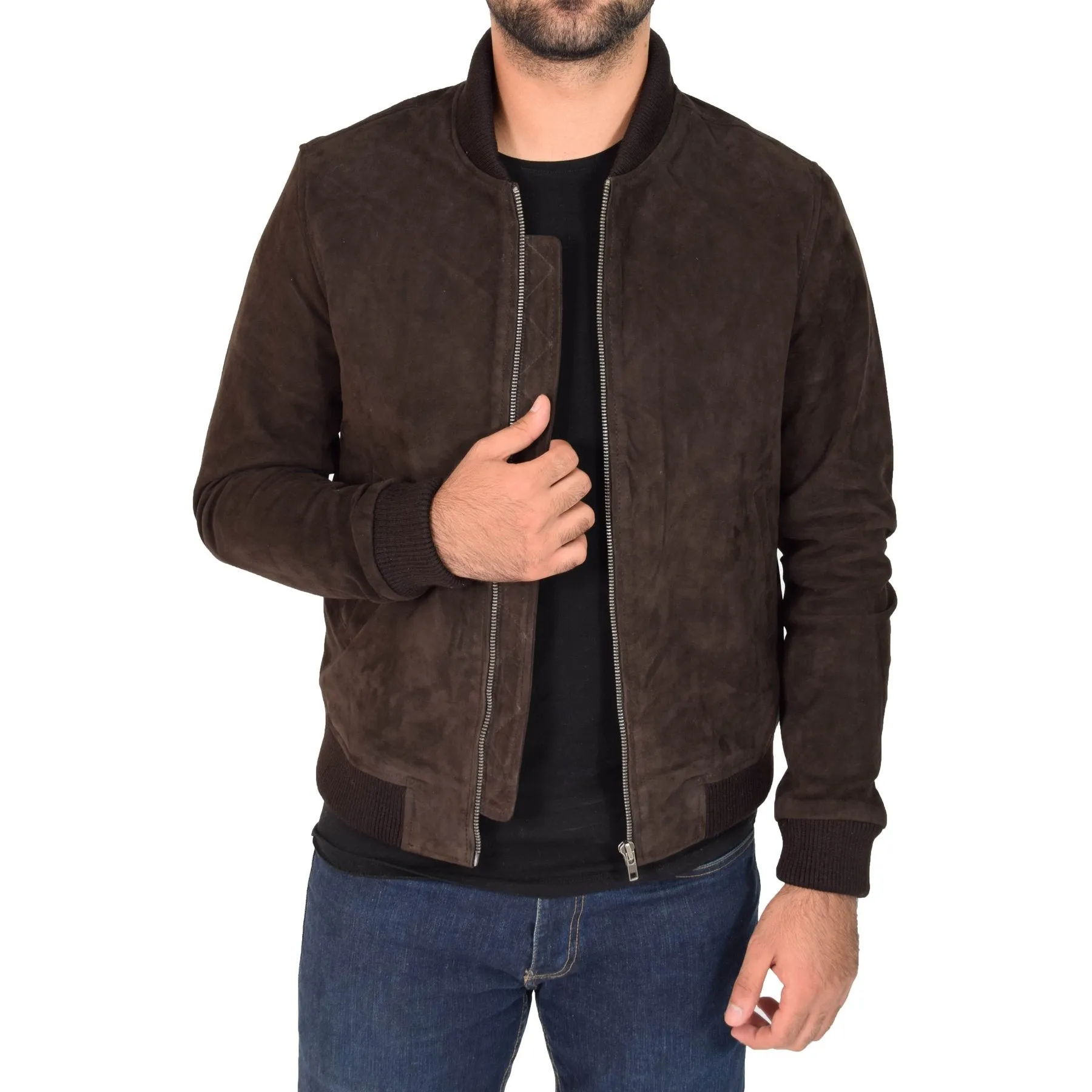 Spine Spark Brown Soft Suede Leather Varsity Style Jacket