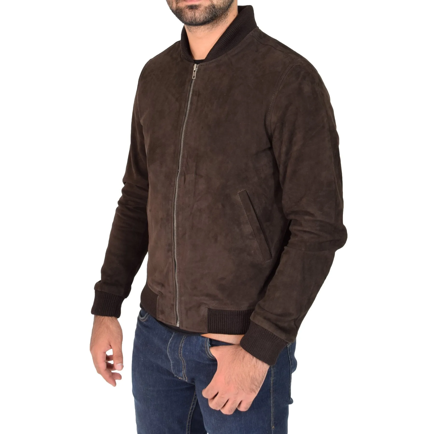 Spine Spark Brown Soft Suede Leather Varsity Style Jacket