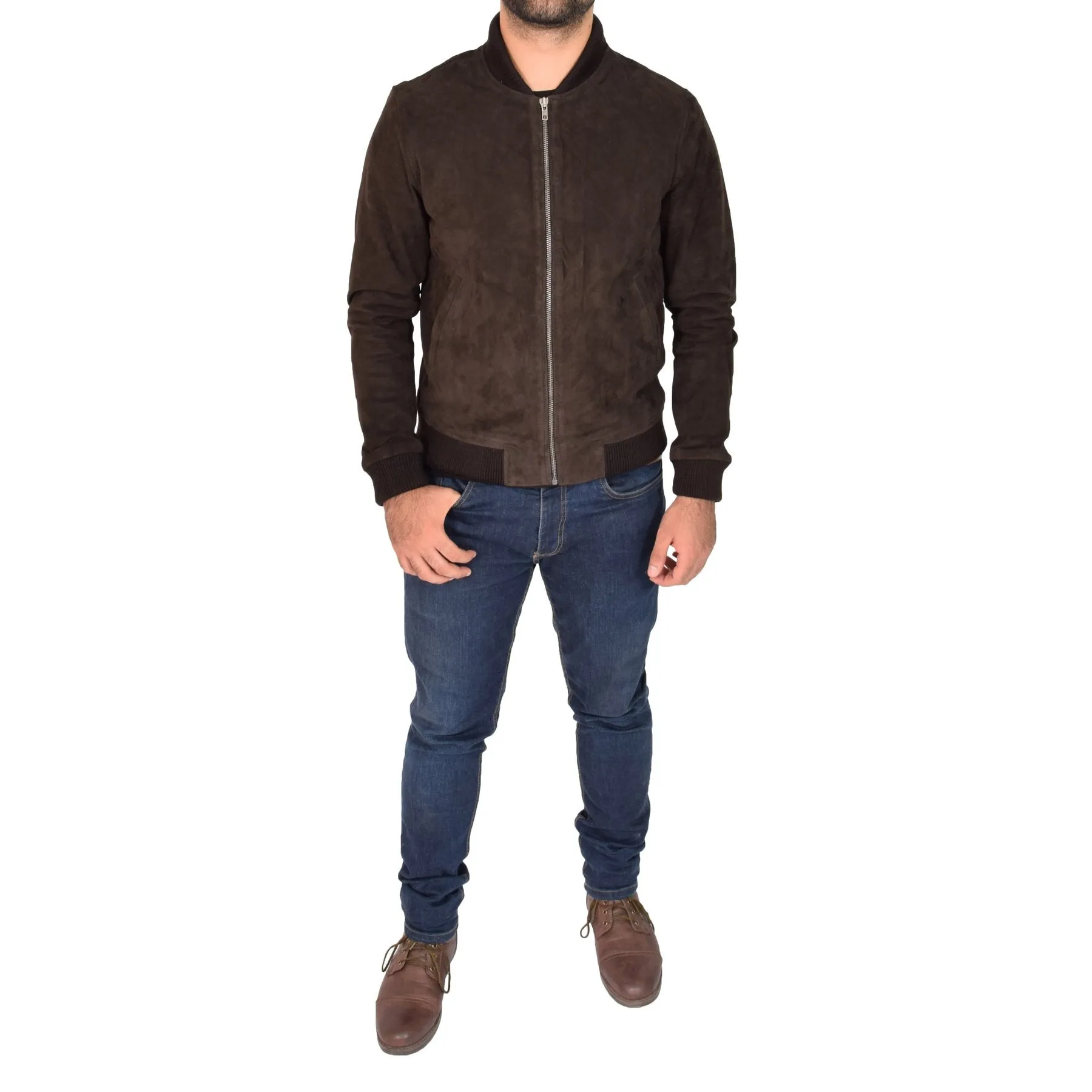 Spine Spark Brown Soft Suede Leather Varsity Style Jacket
