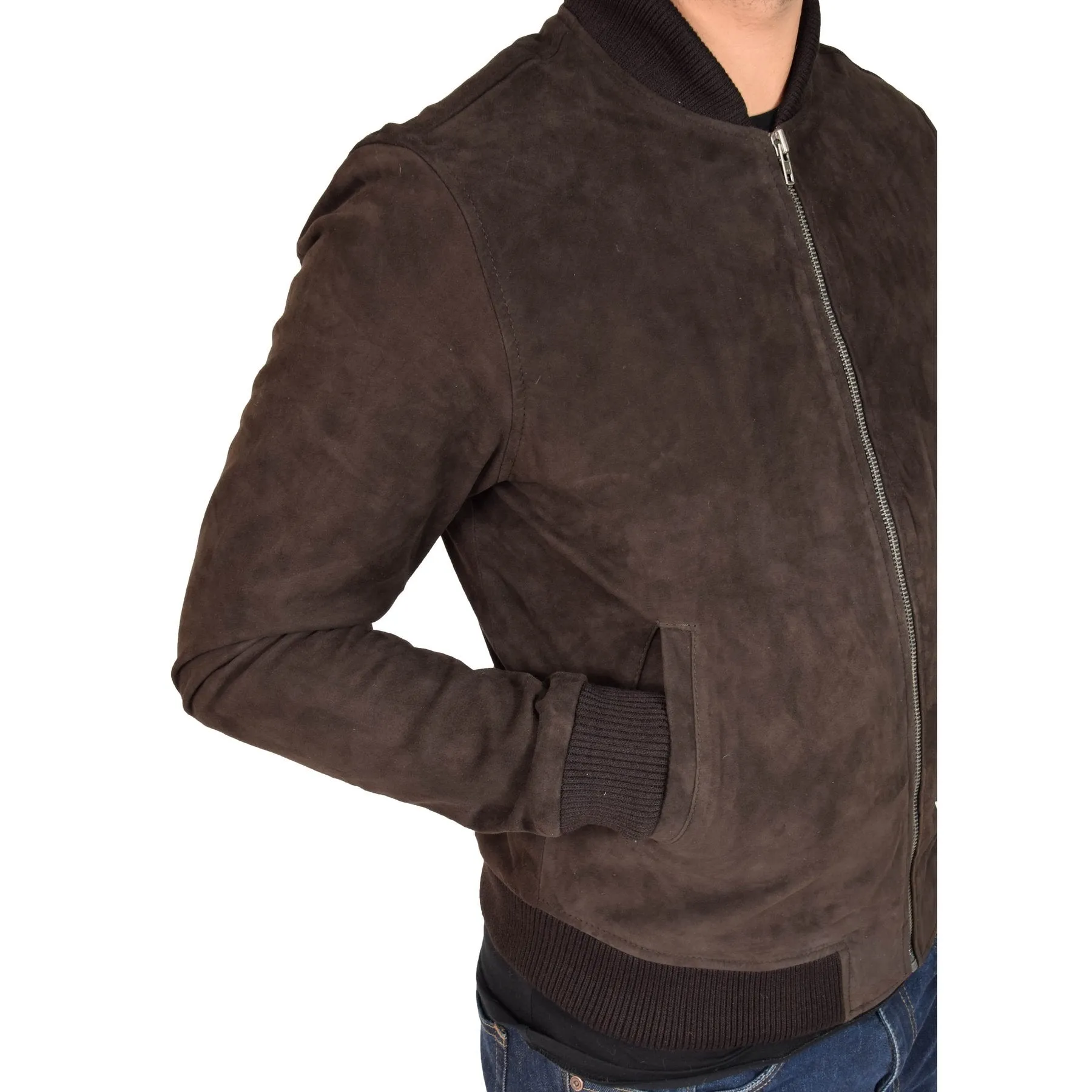 Spine Spark Brown Soft Suede Leather Varsity Style Jacket