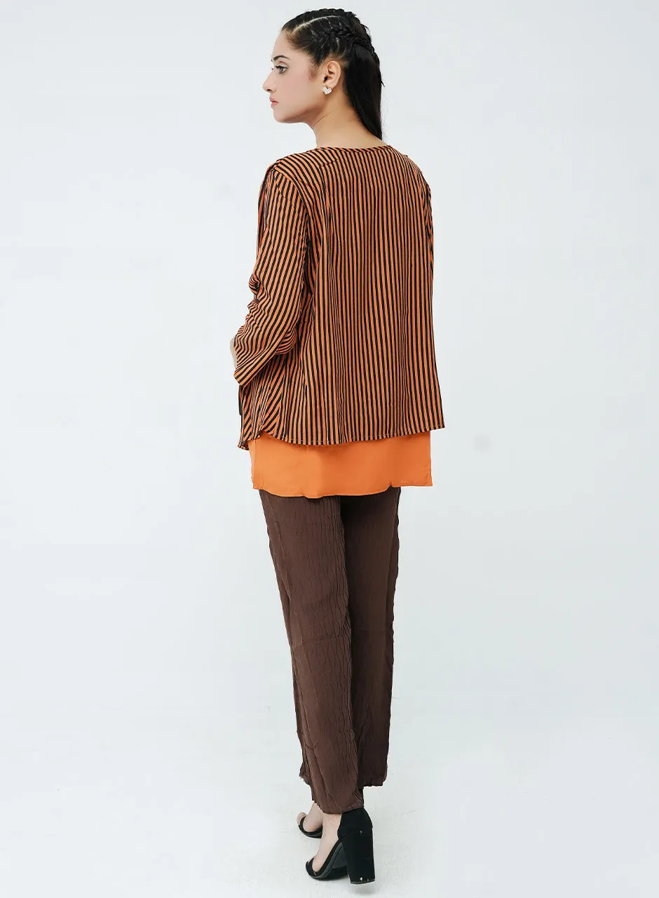 Striped Cardigan - Brown