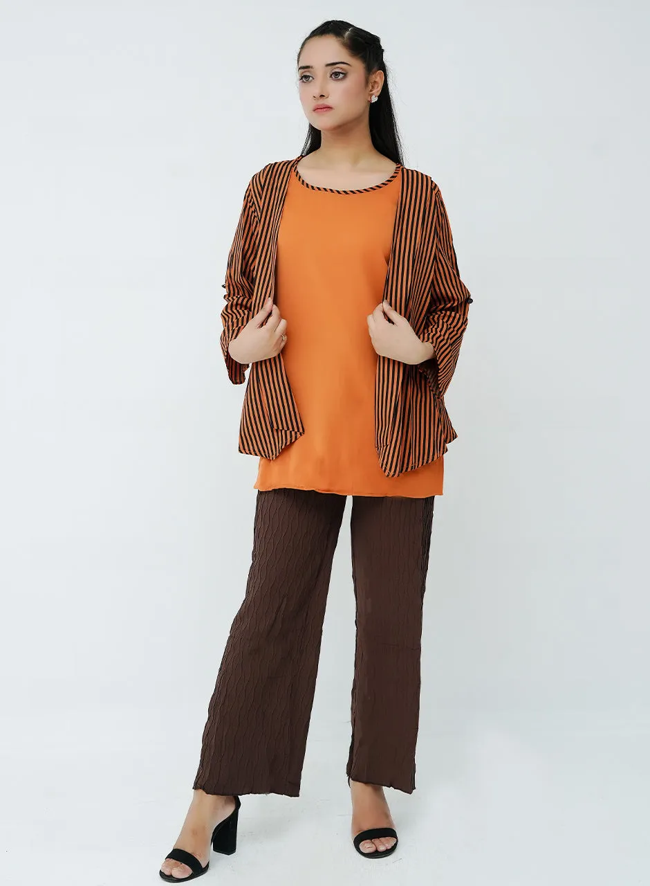 Striped Cardigan - Brown