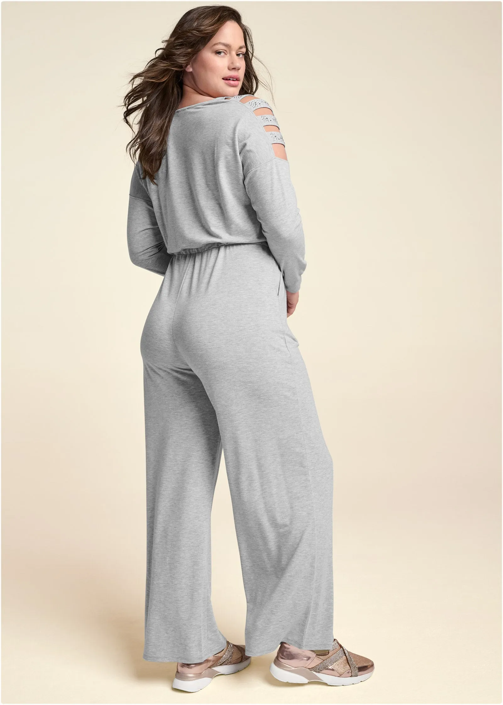 Stud Embellished Jumpsuit  - Heather Grey