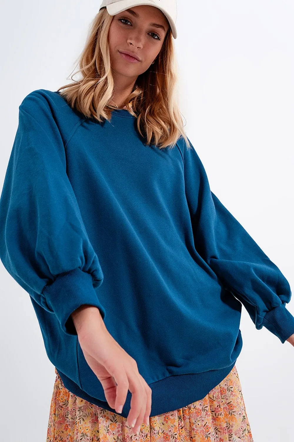 Super Oversized Sweatshirt With Seam Detail In Blue