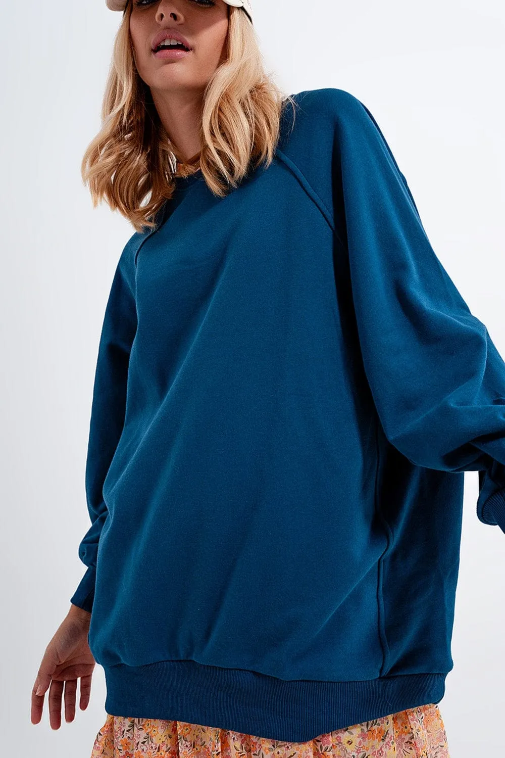 Super Oversized Sweatshirt With Seam Detail In Blue