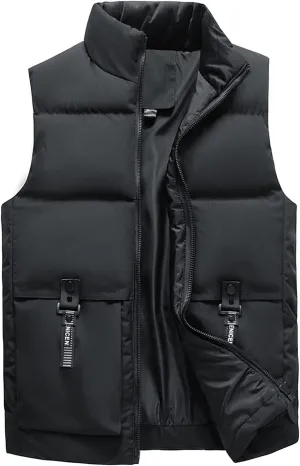 tuduoms Men's Big and Tall Cargo Puffer Vest Water-Resistant Lightweight Down Gilets Cotton Padded Sleeveless Jacket Coat