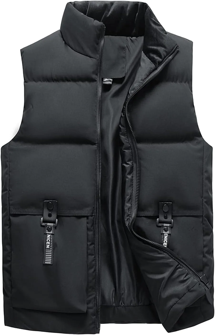tuduoms Men's Big and Tall Cargo Puffer Vest Water-Resistant Lightweight Down Gilets Cotton Padded Sleeveless Jacket Coat