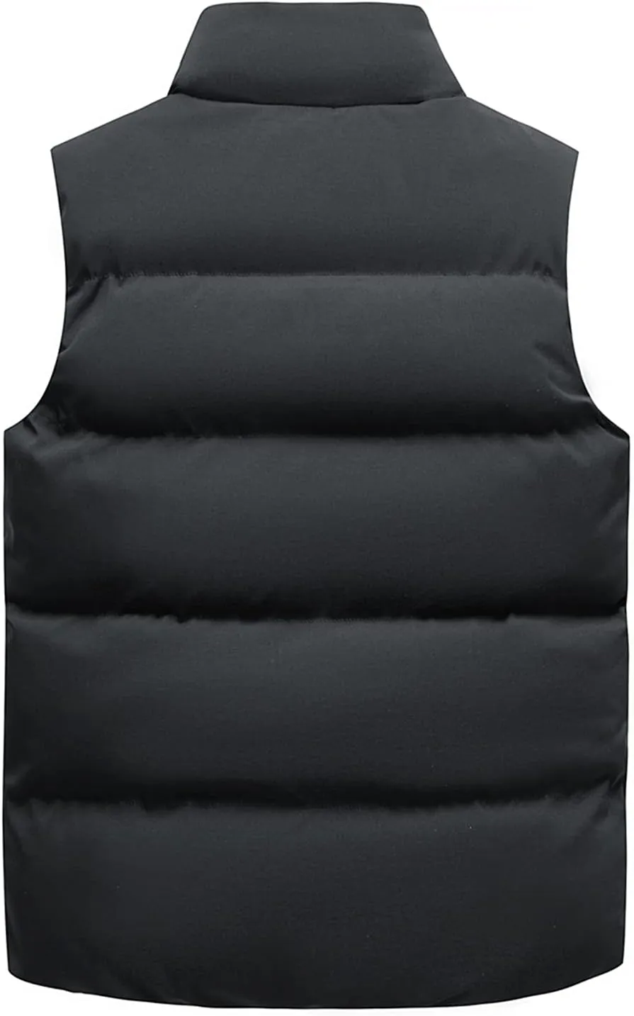 tuduoms Men's Big and Tall Cargo Puffer Vest Water-Resistant Lightweight Down Gilets Cotton Padded Sleeveless Jacket Coat