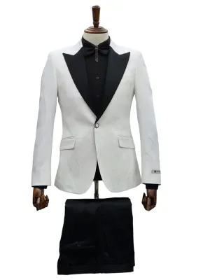 White Tuxedo with Black Trim - Timeless Elegance - 2024 Prom and Wedding Seasons