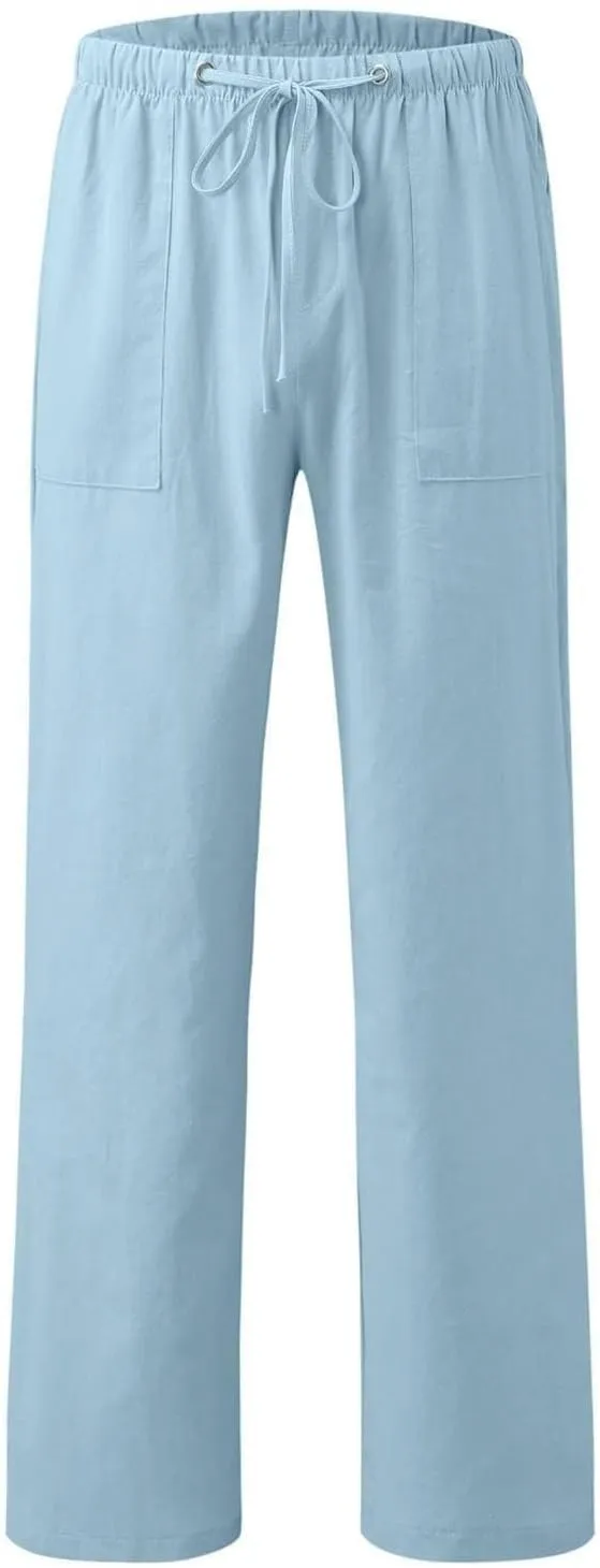 Women's Linen Palazzo Pants Summer Boho Wide Leg High Waist Casual Lounge Pant 2025 Beach Travel Vacation Trousers