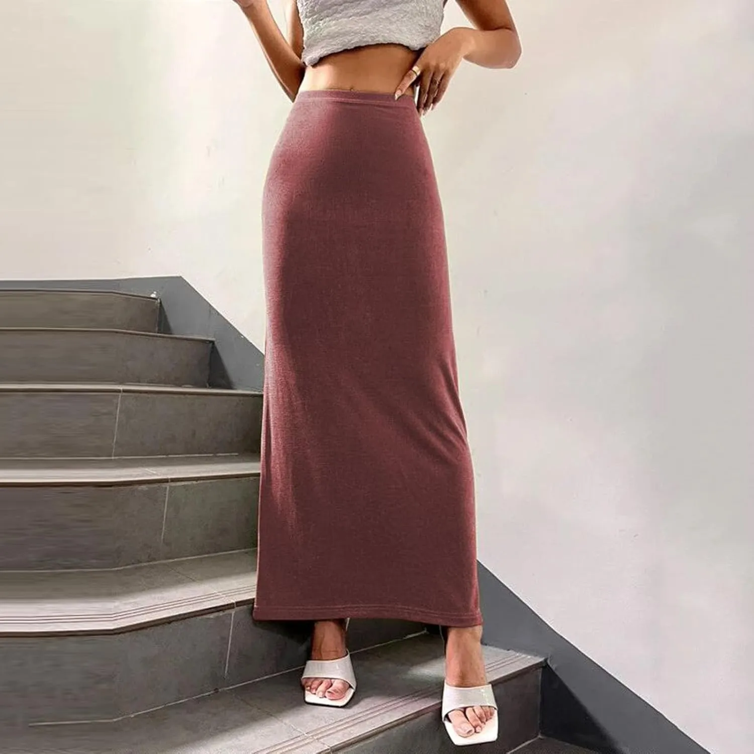 Women's Long Midi Pencil Skirt High Waisted Bodycon Summer Dresses Casual Office Work Business Skirts