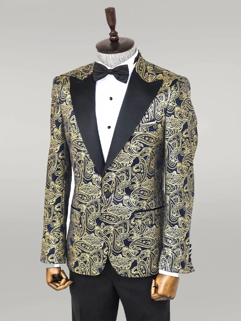 WSS Paisley Peak Lapel Navy Blue Men Prom Blazer  - Singen