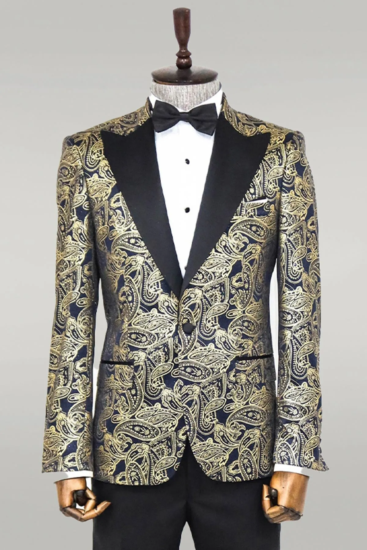 WSS Paisley Peak Lapel Navy Blue Men Prom Blazer  - Singen