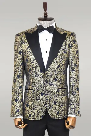 WSS Paisley Peak Lapel Navy Blue Men Prom Blazer  - Singen
